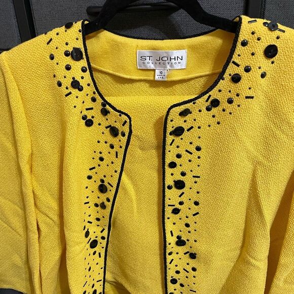 St. John Collection Yellow Embellished Blazer and skirt - Picture 2 of 6
